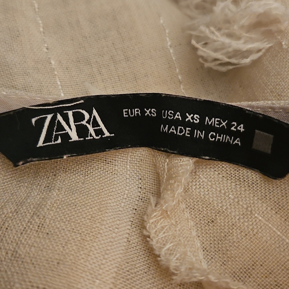 ZARA Cream Textured Metallic Gold Balloon Sleeve Oversized Sheer Blouson Top - Picture 7 of 7